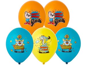 1103-2438 Шар с рисунком 14" Зверюшки-Геймеры 4цв